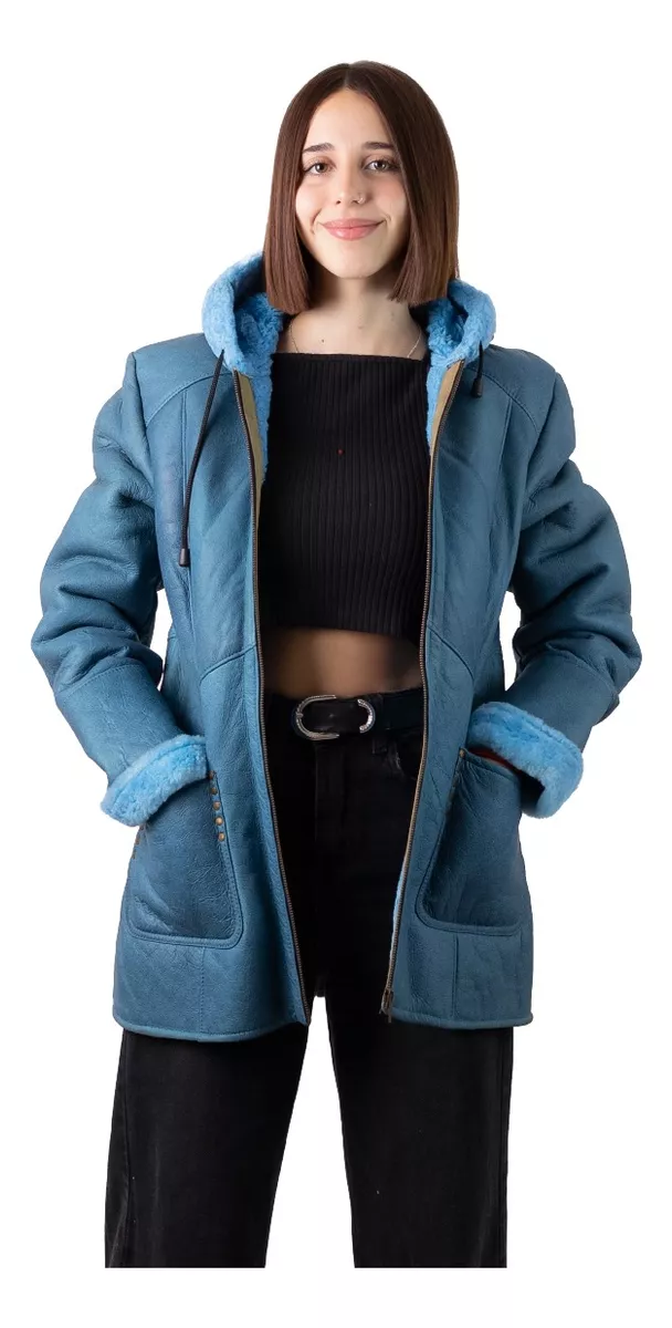 CAMPERA DE CUERO DE OVEJA DE MUJER AZUL  MODELO: 304