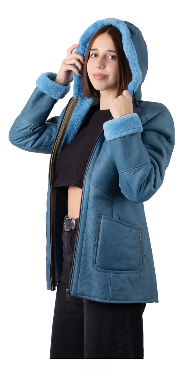 CAMPERA DE CUERO DE OVEJA DE MUJER AZUL  MODELO: 304