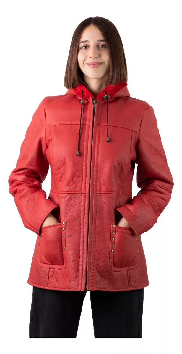 CAMPERA DE CUERO DE OVEJA DE MUJER ROJA  MODELO: 303