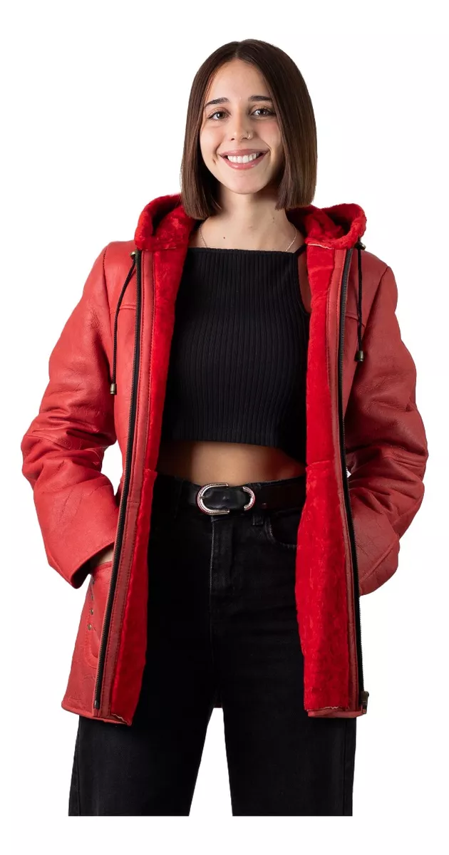 CAMPERA DE CUERO DE OVEJA DE MUJER ROJA  MODELO: 303