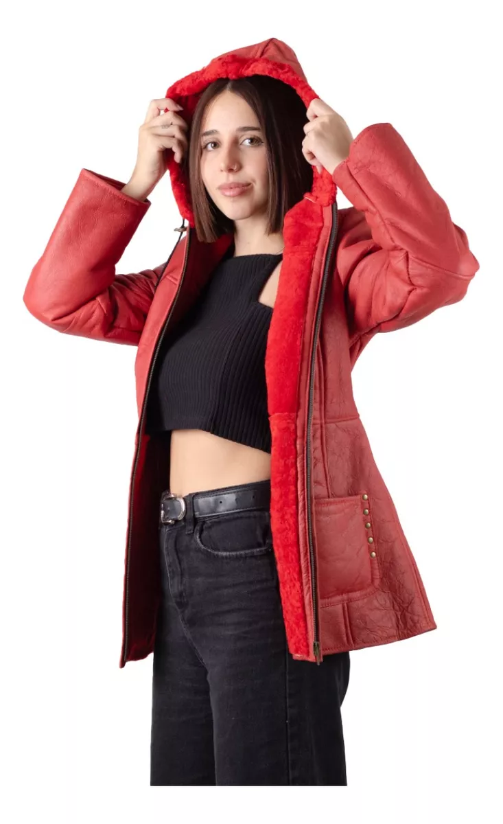 CAMPERA DE CUERO DE OVEJA DE MUJER ROJA  MODELO: 303