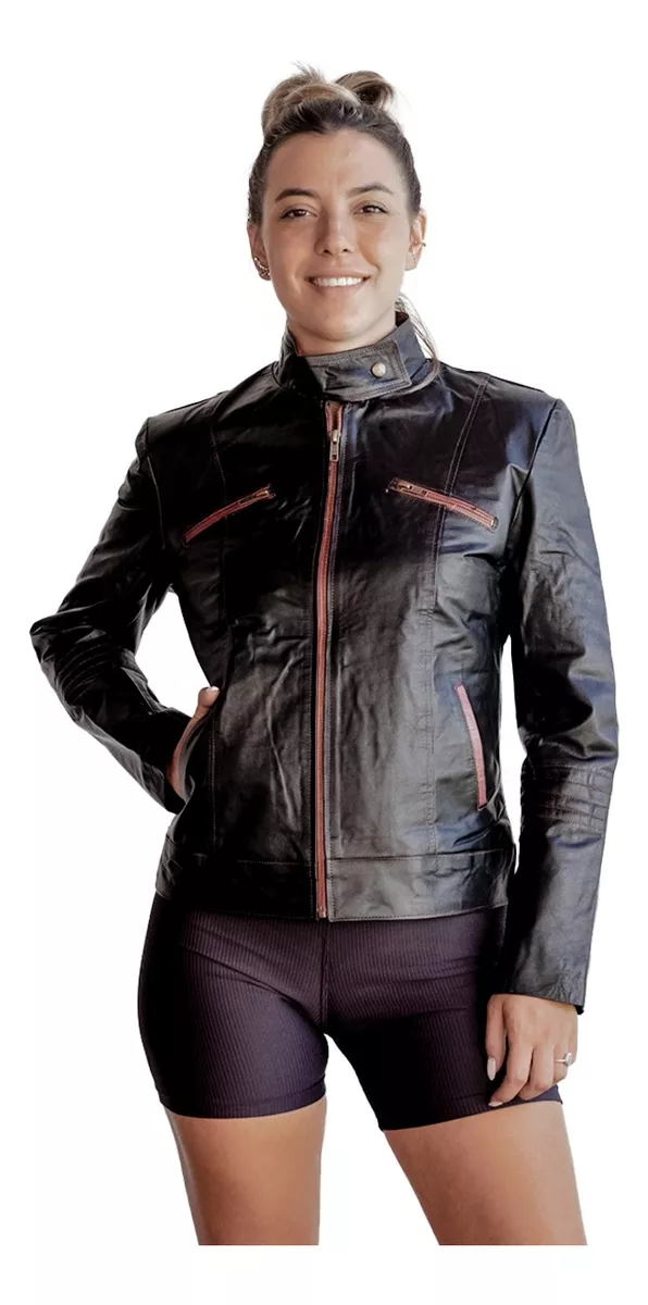 CAMPERA DE CUERO VACUNO DE MUJER  MODELO: ROCKERA DE DAMA