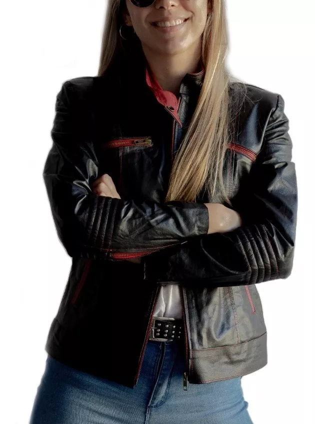 CAMPERA DE CUERO VACUNO DE MUJER  MODELO: ROCKERA DE DAMA