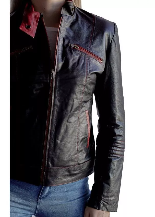 CAMPERA DE CUERO VACUNO DE MUJER  MODELO: ROCKERA DE DAMA