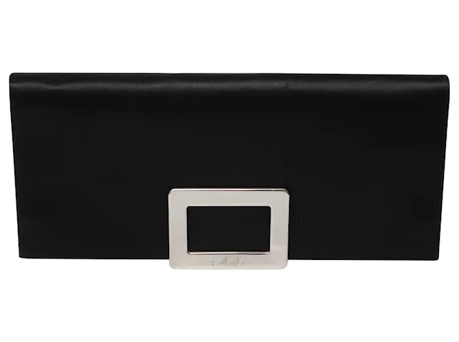 Cartera de mano con hebilla Roger Vivier en satén negro 