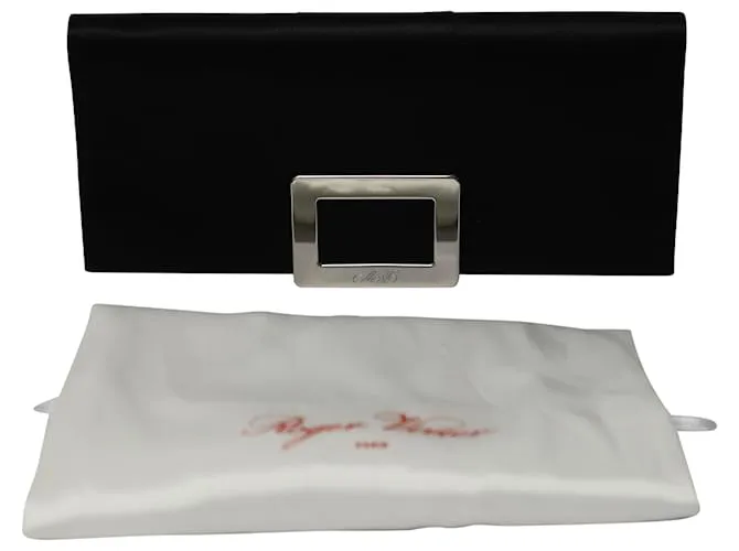Cartera de mano con hebilla Roger Vivier en satén negro 