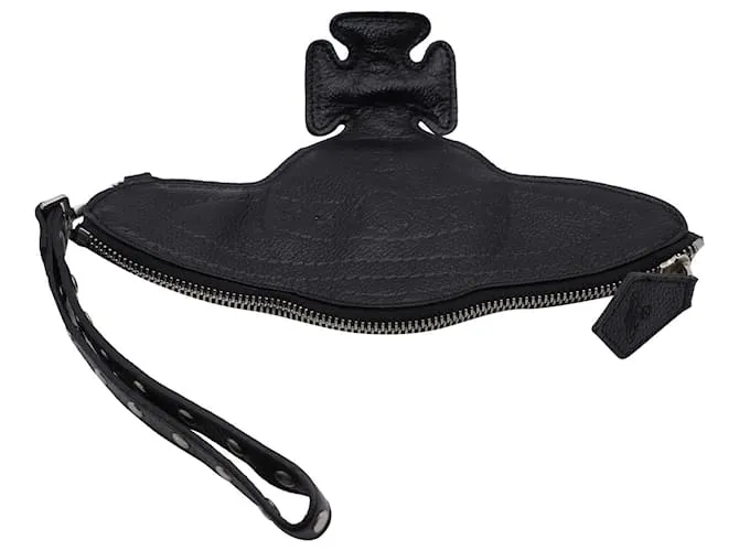 Cartera de mano Vivienne Westwood Orb Logo en cuero negro 