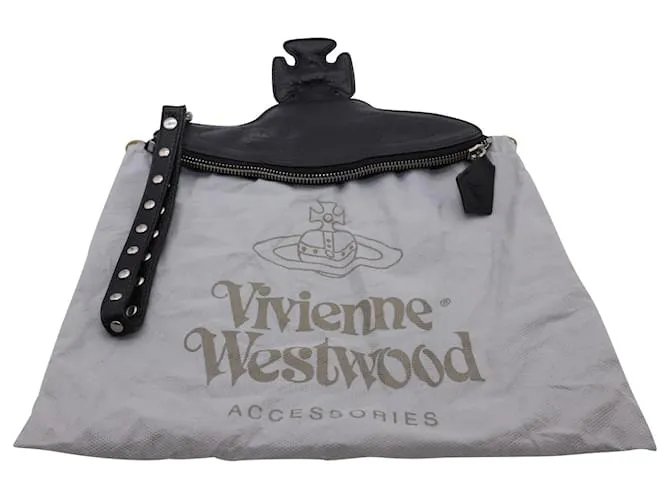 Cartera de mano Vivienne Westwood Orb Logo en cuero negro 