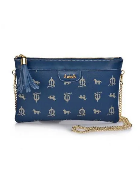 cartera mano con cadena lona azul