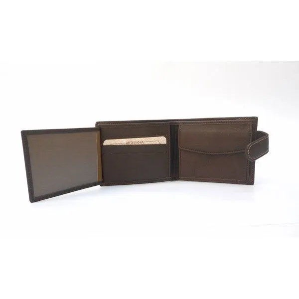 Cartera para hombre en piel con monedero y cierre de broche