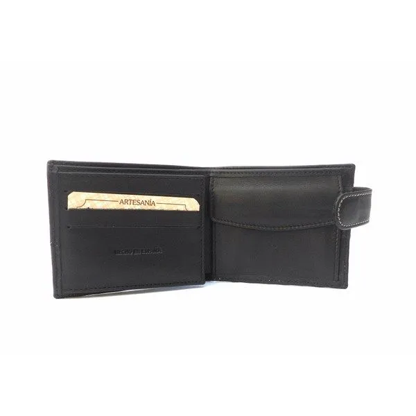 Cartera para hombre en piel con monedero y cierre de broche