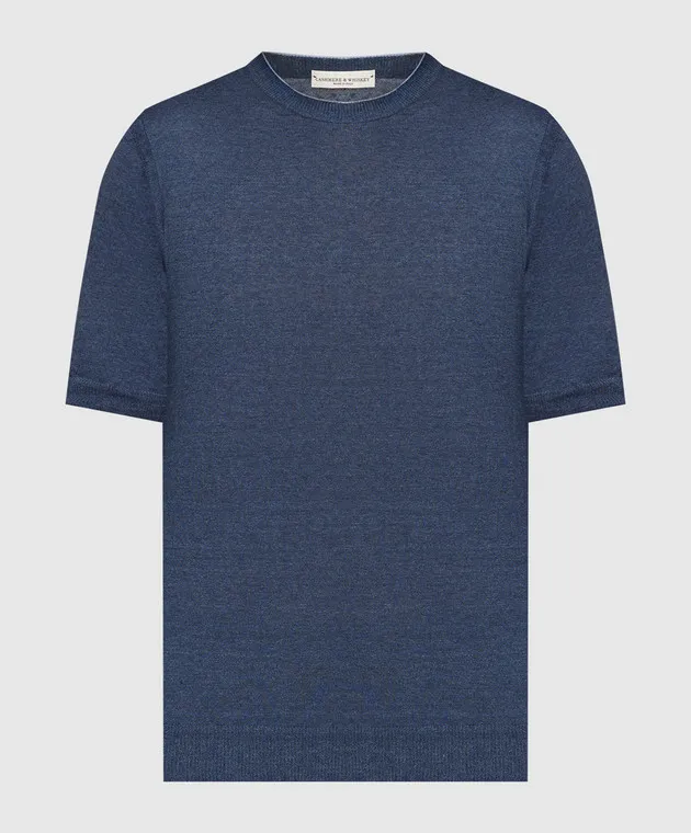 CASHMERE&WHISKEY BLUE TSHIRT WITH LINEN AND CASHMERE