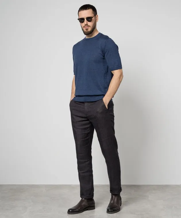 CASHMERE&WHISKEY BLUE TSHIRT WITH LINEN AND CASHMERE