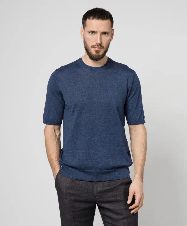 CASHMERE&WHISKEY BLUE TSHIRT WITH LINEN AND CASHMERE