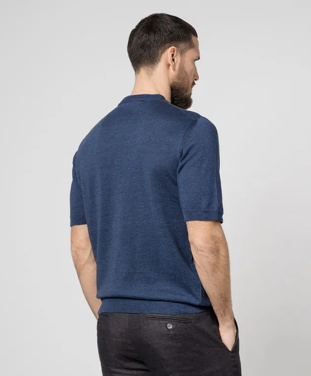 CASHMERE&WHISKEY BLUE TSHIRT WITH LINEN AND CASHMERE