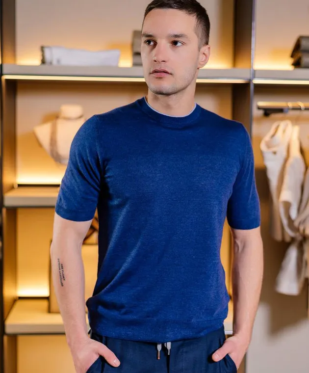 CASHMERE&WHISKEY BLUE TSHIRT WITH LINEN AND CASHMERE