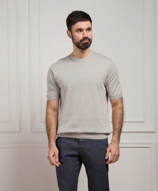 CASHMERE&WHISKEY GRAY TSHIRT WITH LINEN AND CASHMERE