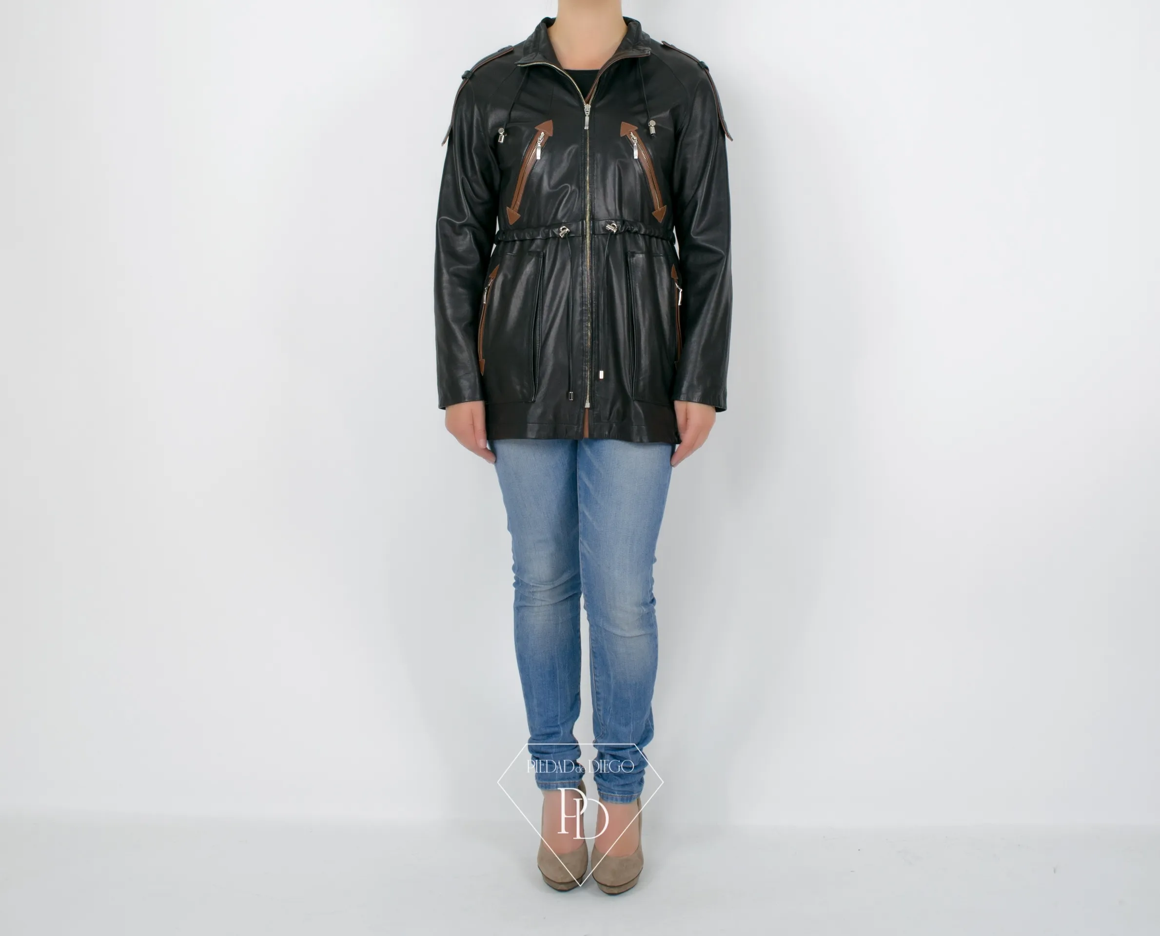 Chaqueta de Cuero Negro Combi