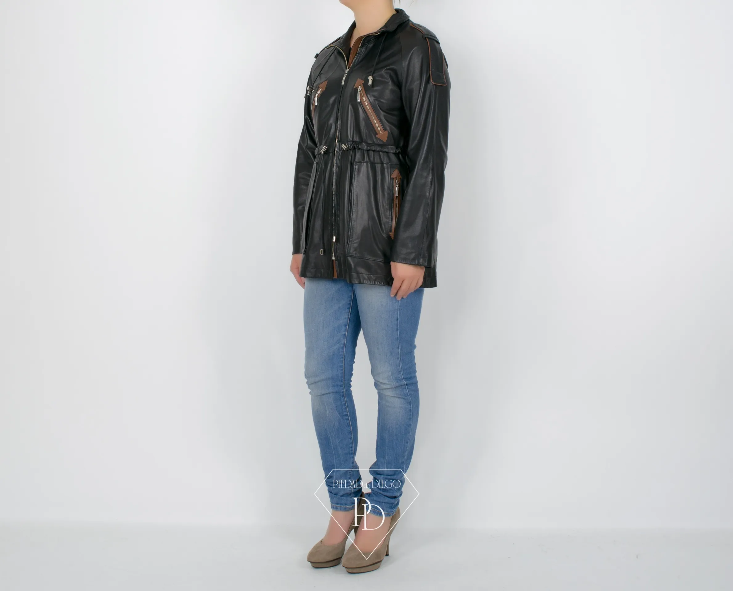 Chaqueta de Cuero Negro Combi