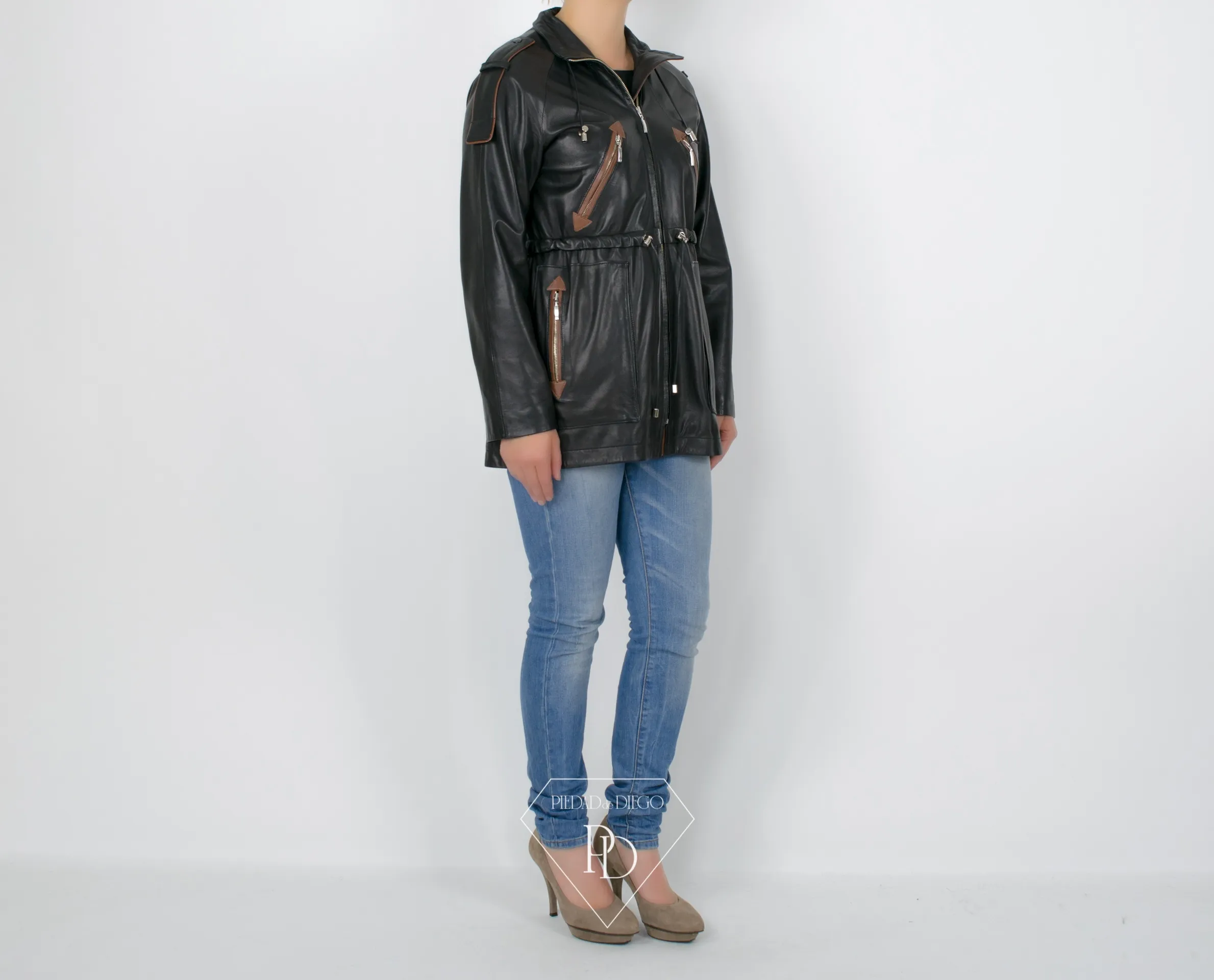 Chaqueta de Cuero Negro Combi