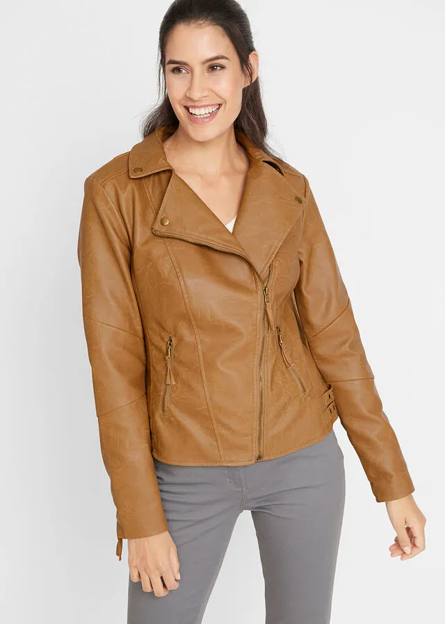 Chaqueta de cuero sintético Coñac