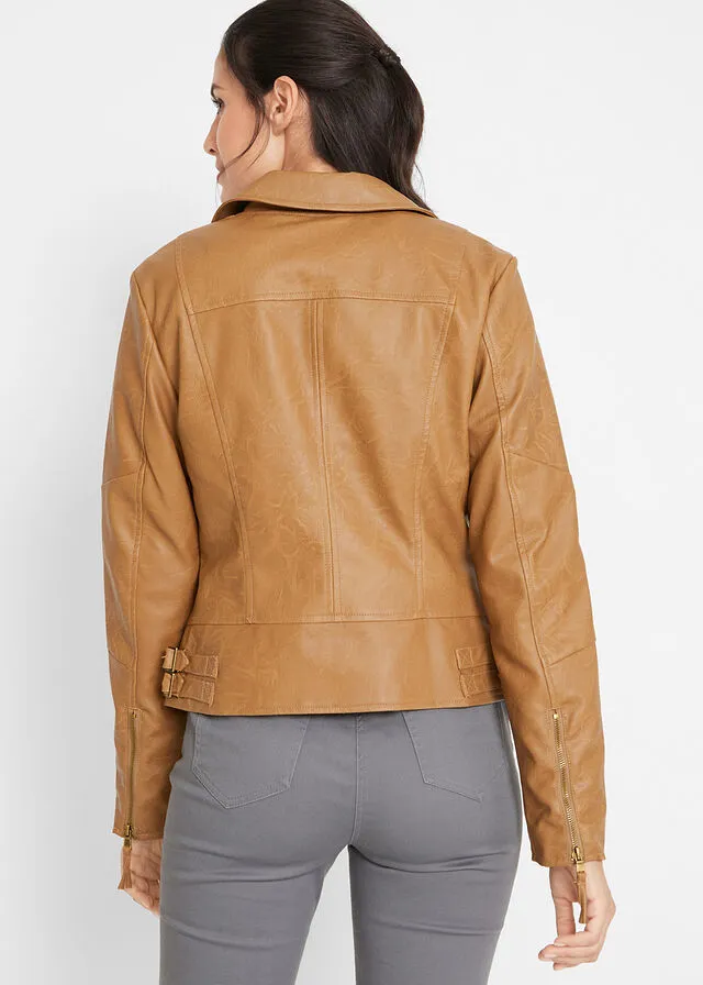 Chaqueta de cuero sintético Coñac