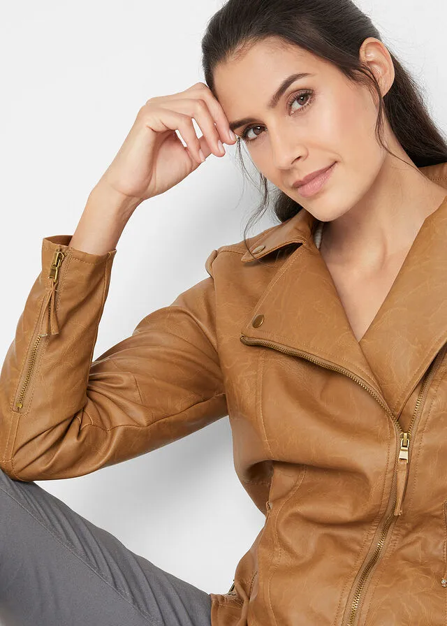 Chaqueta de cuero sintético Coñac