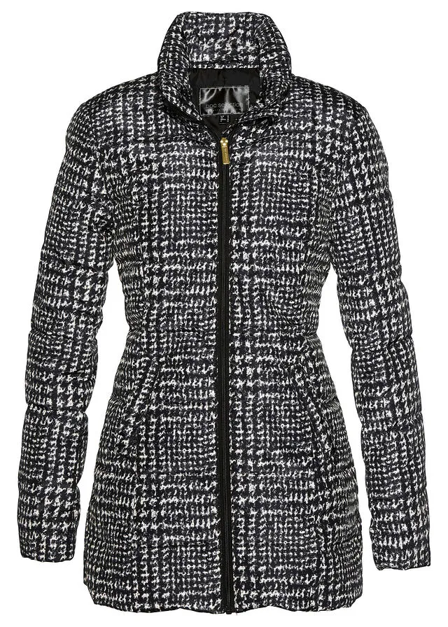 Chaqueta guateada larga Negro/beige sílice de cuadros