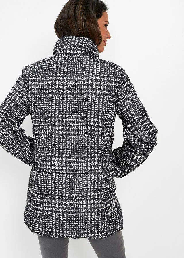 Chaqueta guateada larga Negro/beige sílice de cuadros