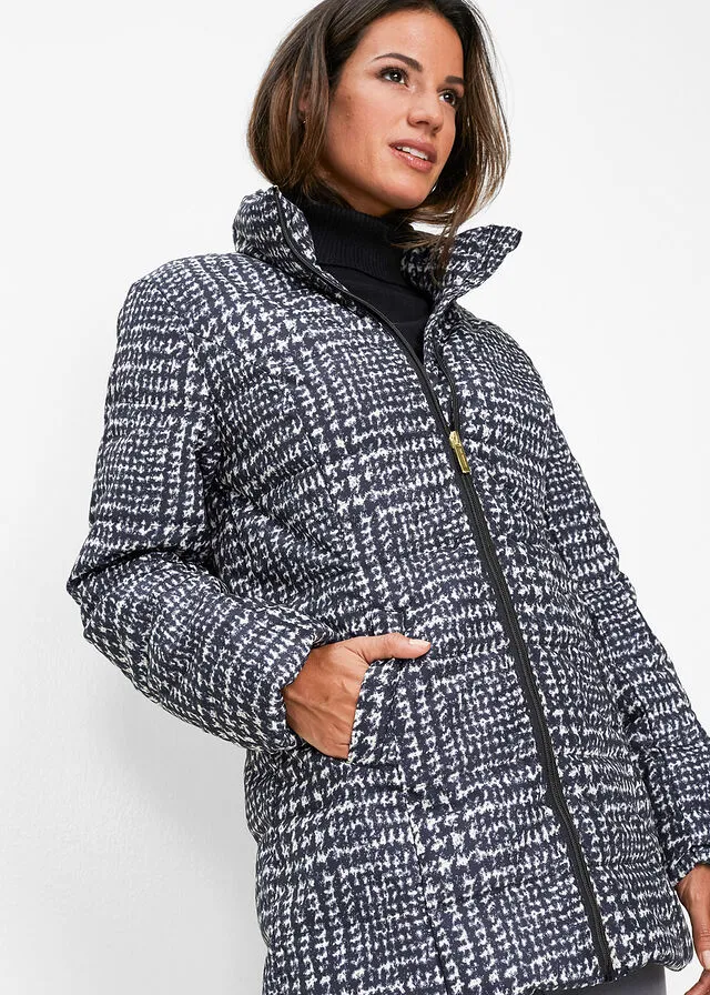 Chaqueta guateada larga Negro/beige sílice de cuadros