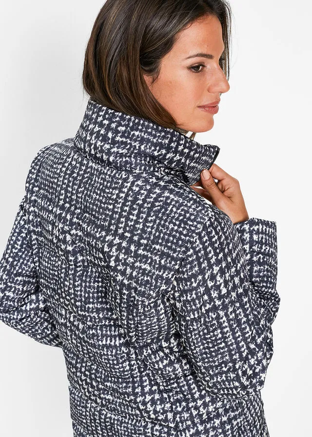 Chaqueta guateada larga Negro/beige sílice de cuadros