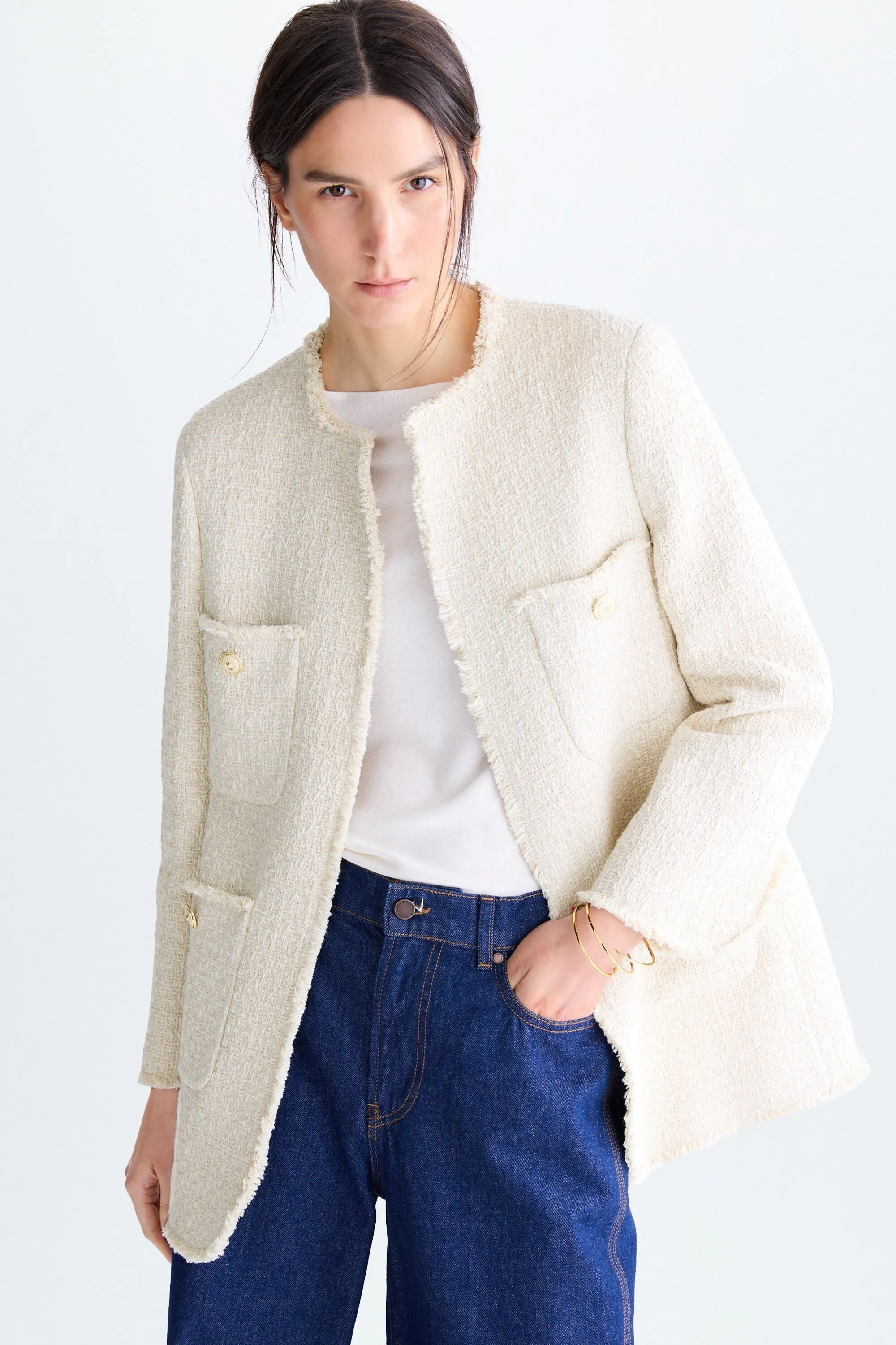 Chaqueta larga trama desflecado