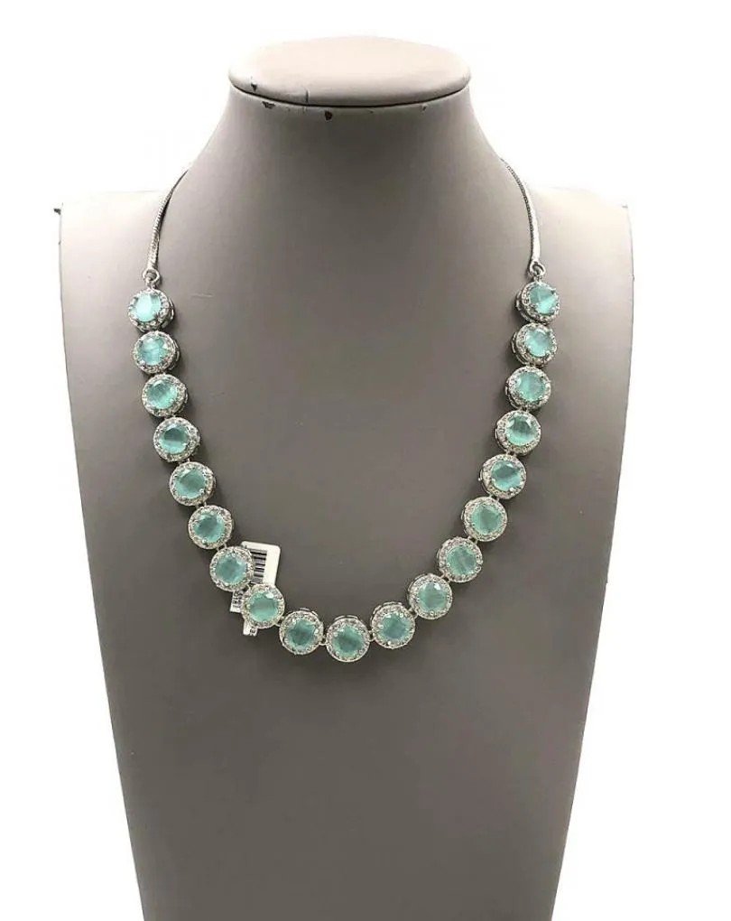 COLLARES ELEGANTES VERDE AGUA CON DESTELLOS DE CIRCONITAS