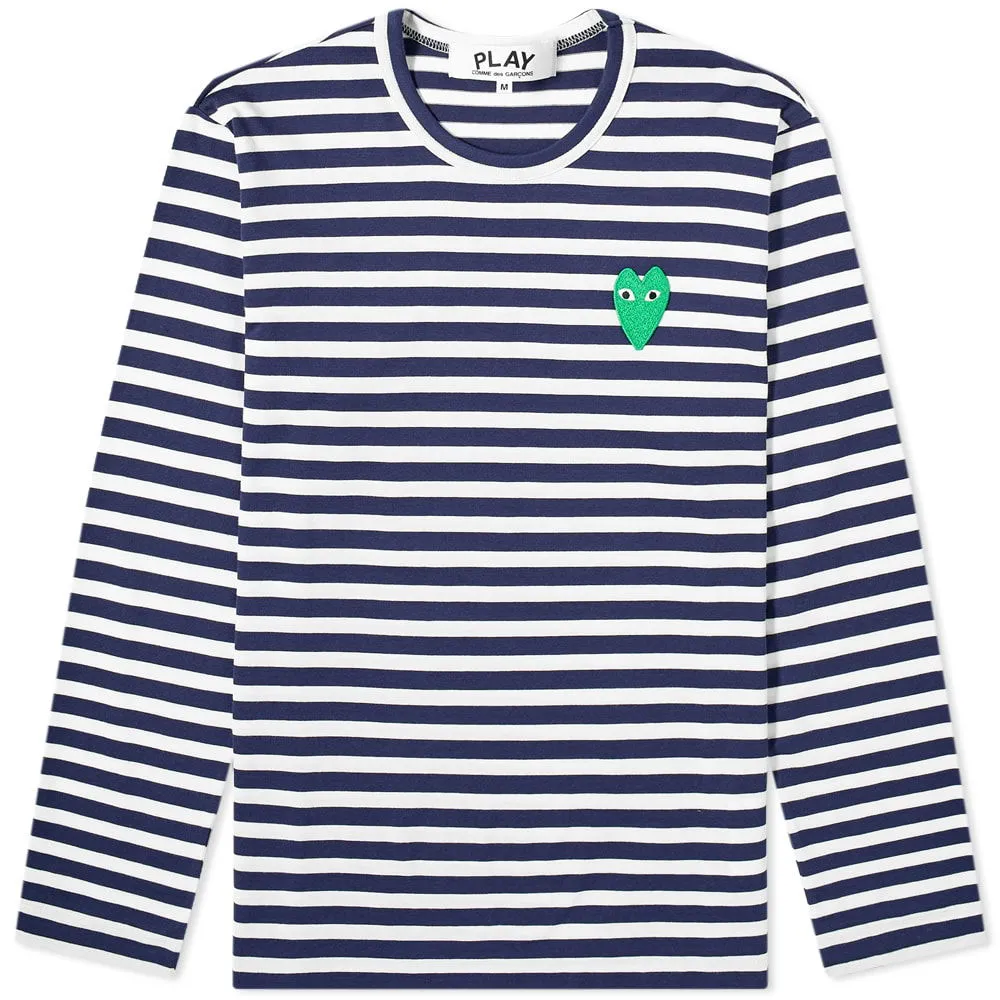 Comme des Garçons Play Green Heart Logo Stripe T