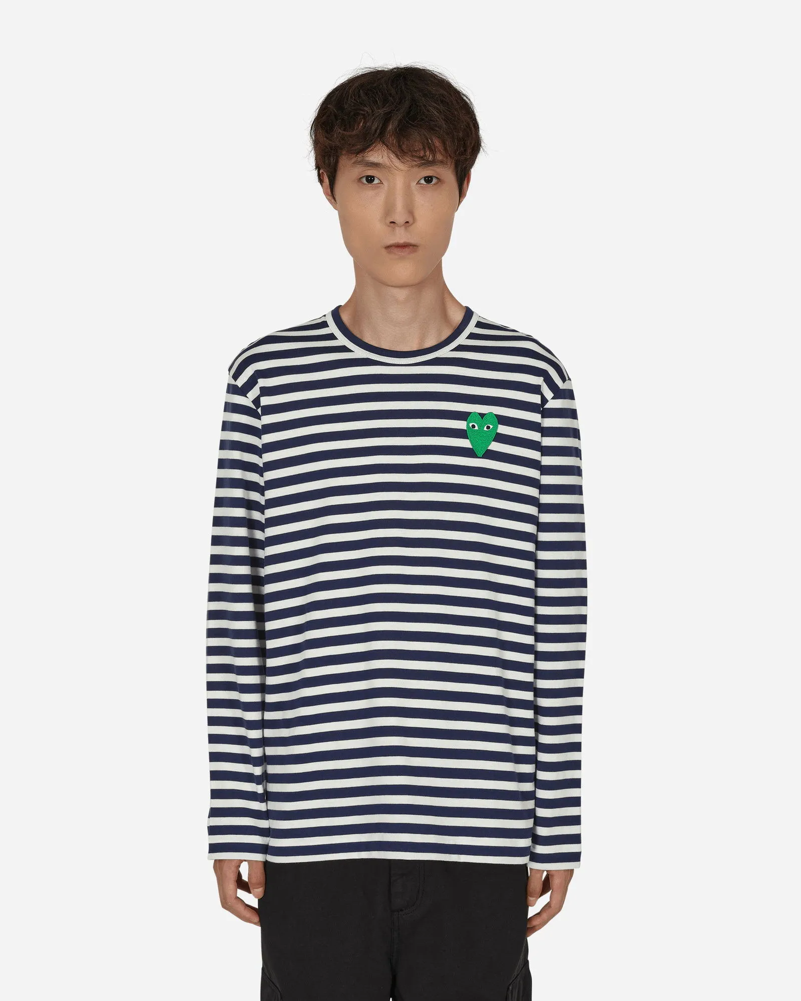Comme des Garçons Play Green Heart Logo Stripe T