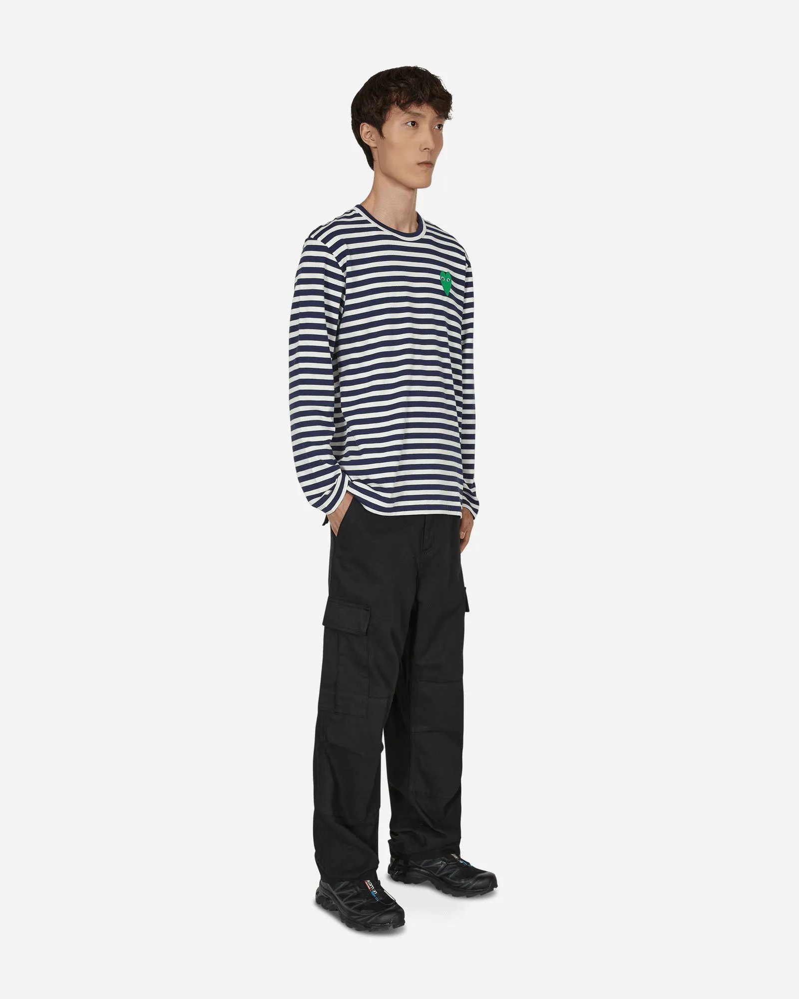Comme des Garçons Play Green Heart Logo Stripe T