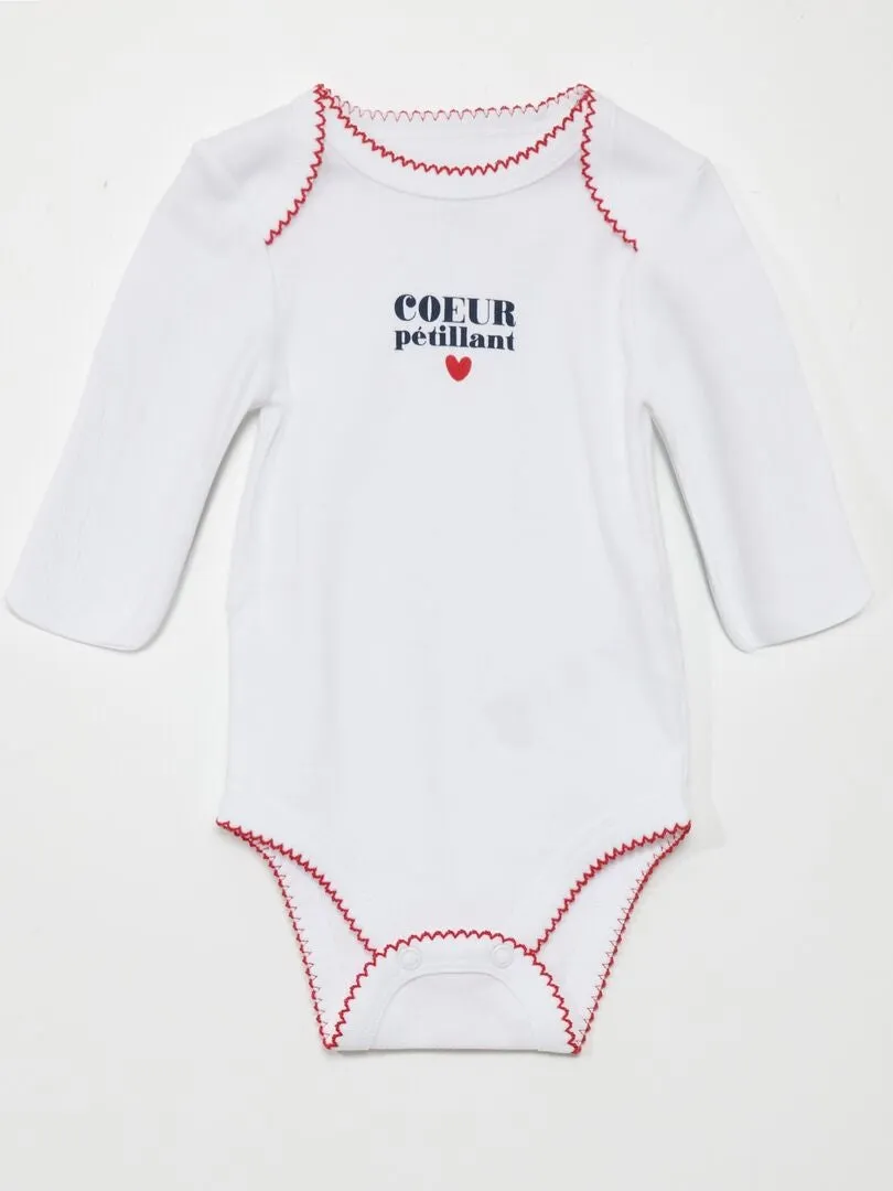 CONJUNTO DE BODY + PIJAMA  ESTAMPADO DE CORAZONES  BLANCO