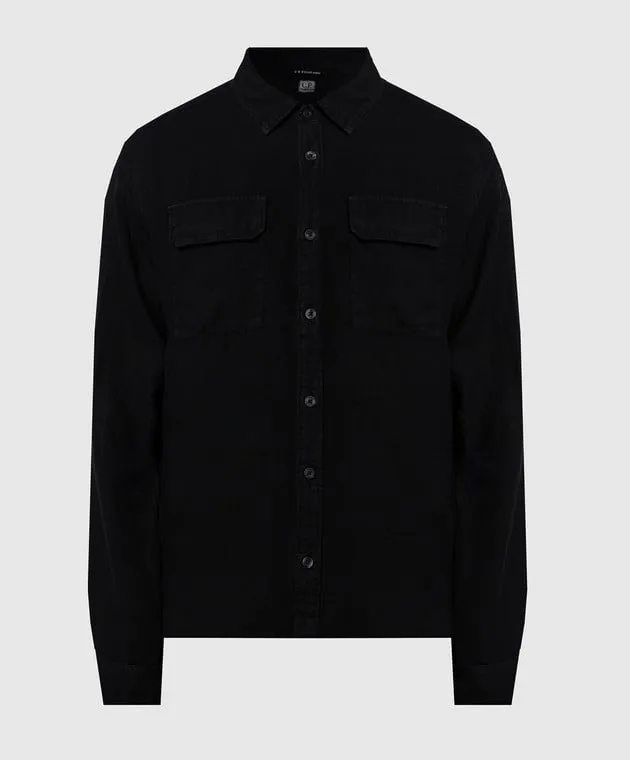 C.P. Company Black linen shirt with logo