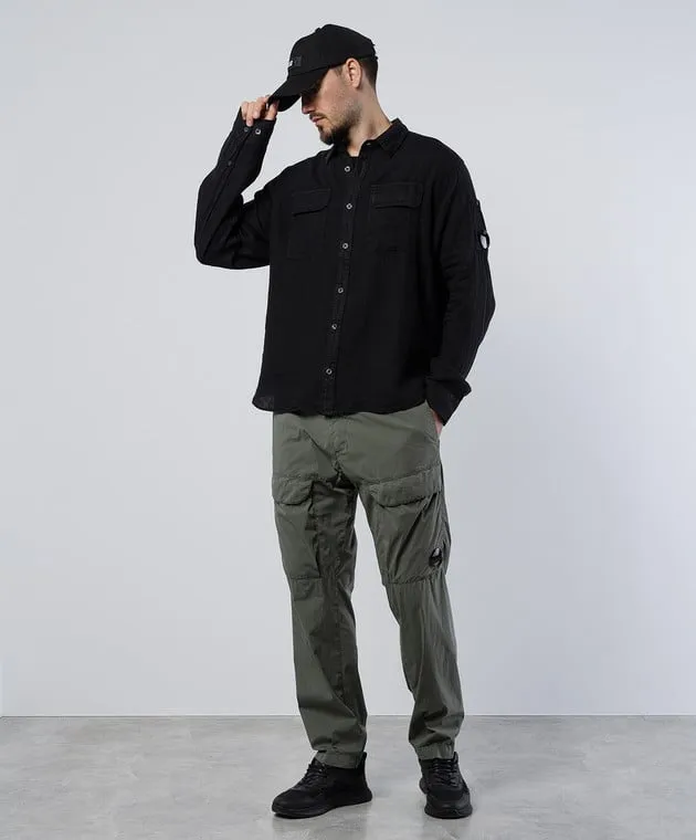C.P. Company Black linen shirt with logo