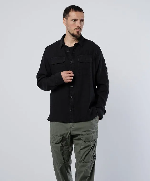 C.P. Company Black linen shirt with logo