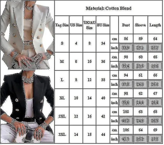 Damas de las mujeres casual de manga larga solapa de doble pecho delgada oficina blazer chaqueta