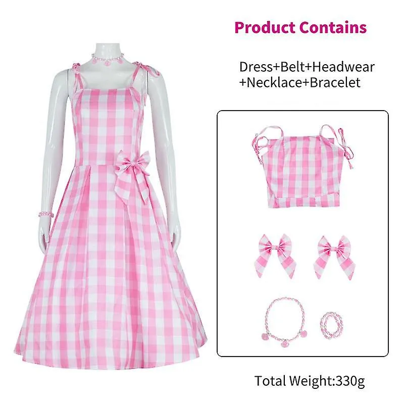 Dazcos 2023 Movie Cosplay Costume 3 Style Summer Sexy Pink Dress And Accessories Adult Halloween Carnival Role Play Party