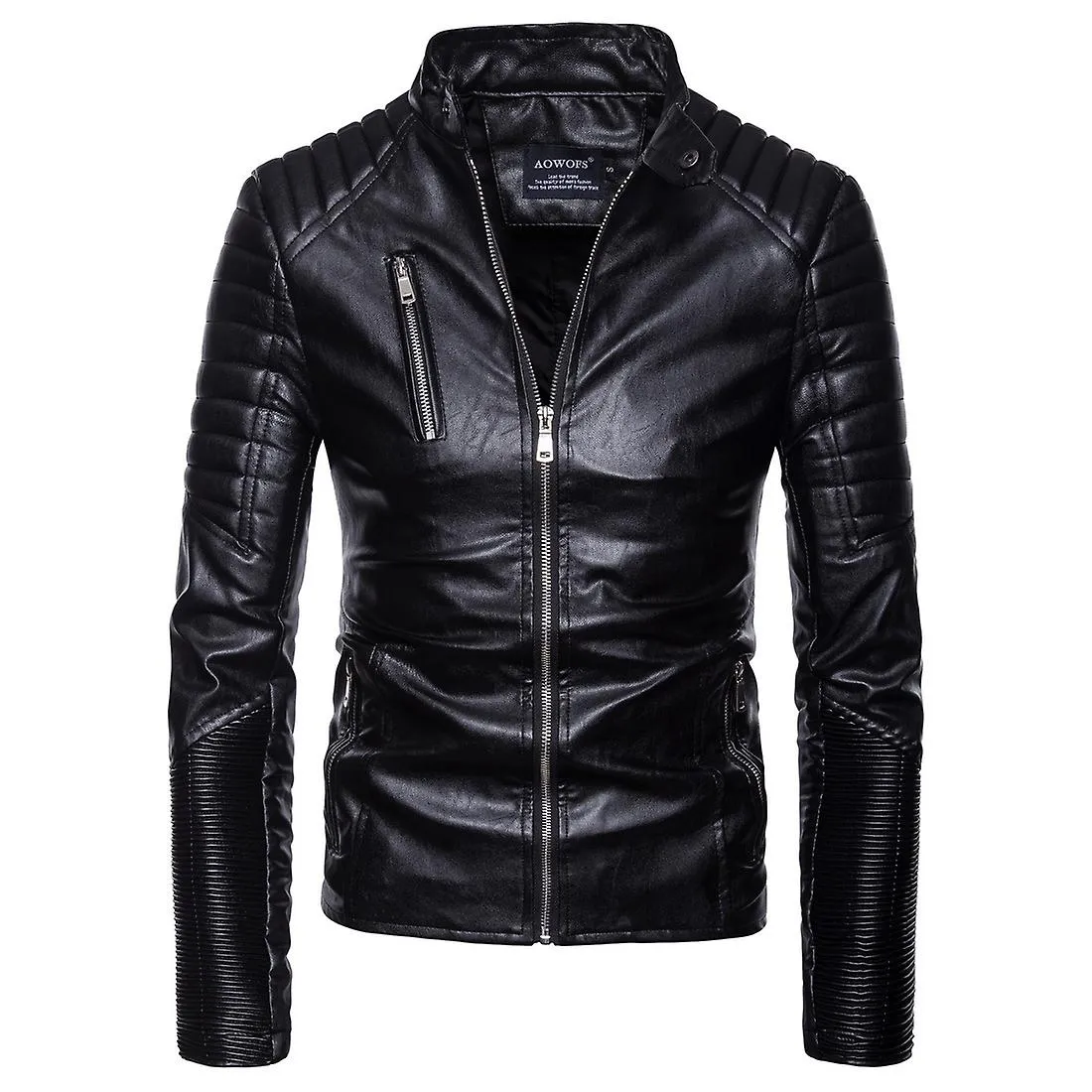 DRUPUM MENS NEGRO CASUAL SIMPLE CREMALLERA ADELGAZANTE MOTOBIKE PU CHAQUETAS DE CUERO ABRIGOS DE MANGA LARGA TALLA EUROPEA SXXL