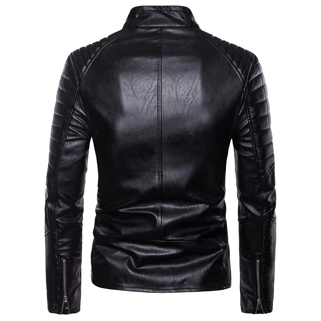 DRUPUM MENS NEGRO CASUAL SIMPLE CREMALLERA ADELGAZANTE MOTOBIKE PU CHAQUETAS DE CUERO ABRIGOS DE MANGA LARGA TALLA EUROPEA SXXL