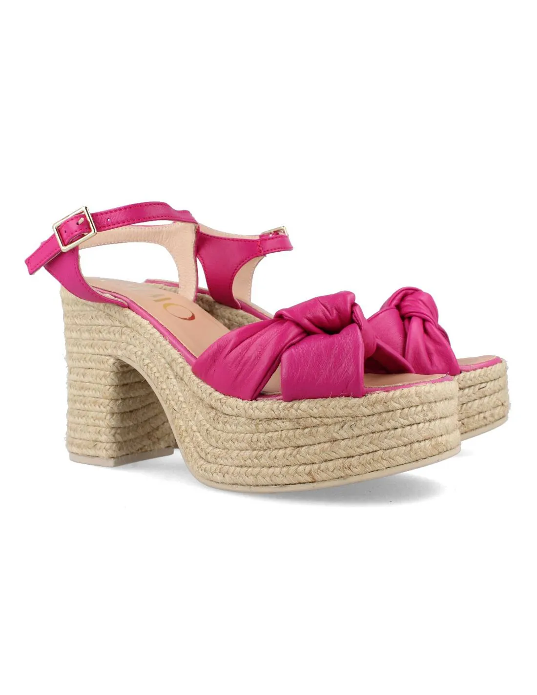 GAIMO  SANDALIA TACóN ESPARTO COQUE FUCSIA