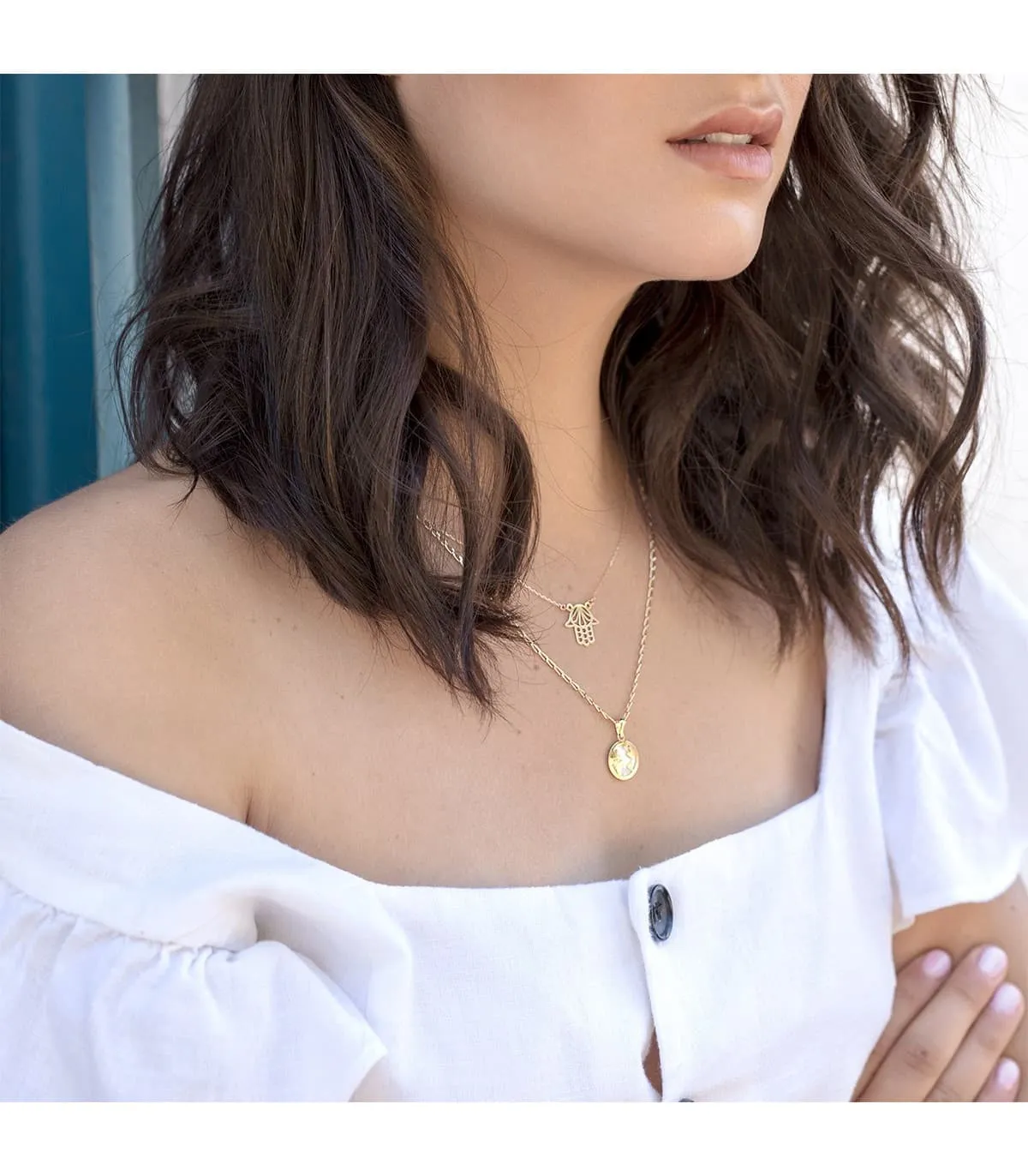 Gargantilla Hamsa Mano de Fátima Amulette 18 K