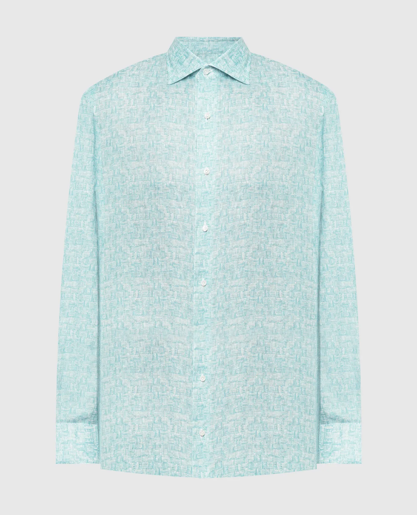 ISAIA Green shirt made of linen in a print