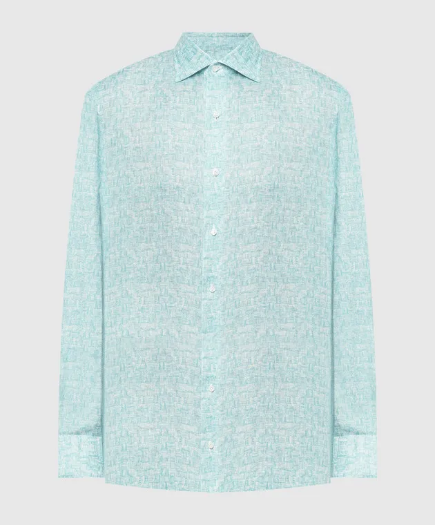 ISAIA Green shirt made of linen in a print