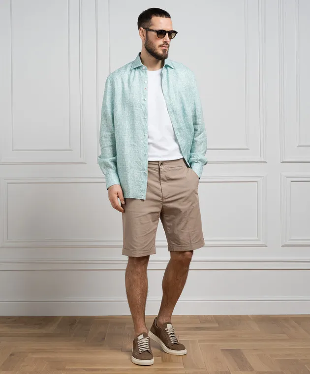 ISAIA Green shirt made of linen in a print