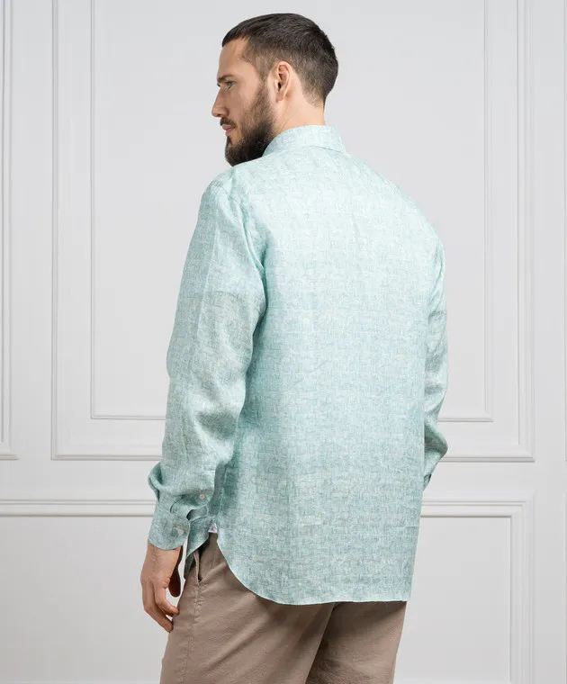 ISAIA Green shirt made of linen in a print